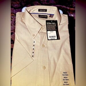 New Men’s Tan (Parchment) Short Sleeved Button Down Casual Dress Shirt Oxford